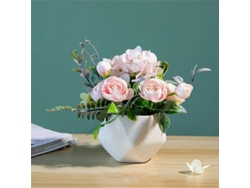 Flores Artificiales Rosas Con Jarrones De Peonías - Plástico Para El Hogar Y La Mesa