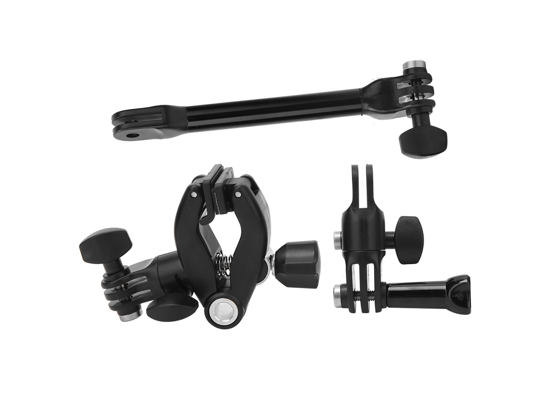 Clip fijo y soporte giratorio ajustable para cámaras deportivas, compatible con GoPro y cámaras de instrumentación.