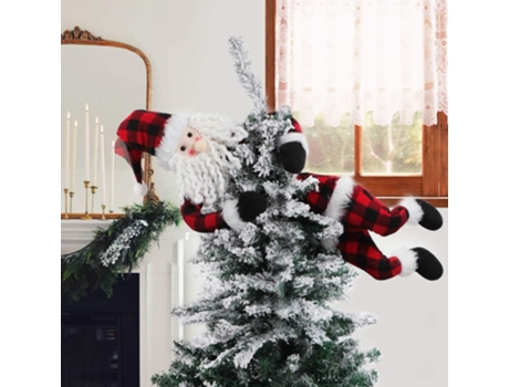 Adorno para árbol de Navidad con diseño de búfalo a cuadros rojos y negros con cabeza de Papá Noel y parte inferior de peluche
