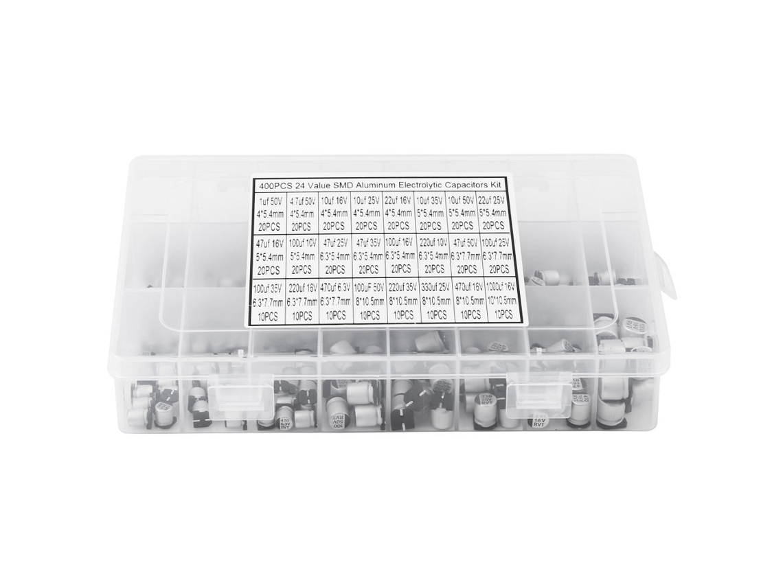 Kit De Condensadores Electrolíticos Smd De Aluminio, 400 Unidades, 24 Valores (1uf-1000uf), Componentes Electrónicos.