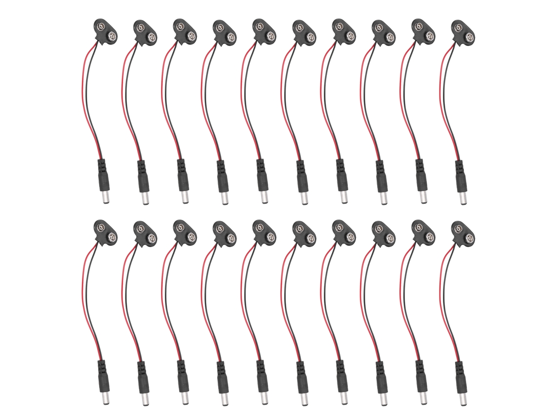 20 Conectores De Pinza Para Batería De 9 V Con Cable De Enchufe Cc De 2,1 Mm Para Componentes De Control Industrial.