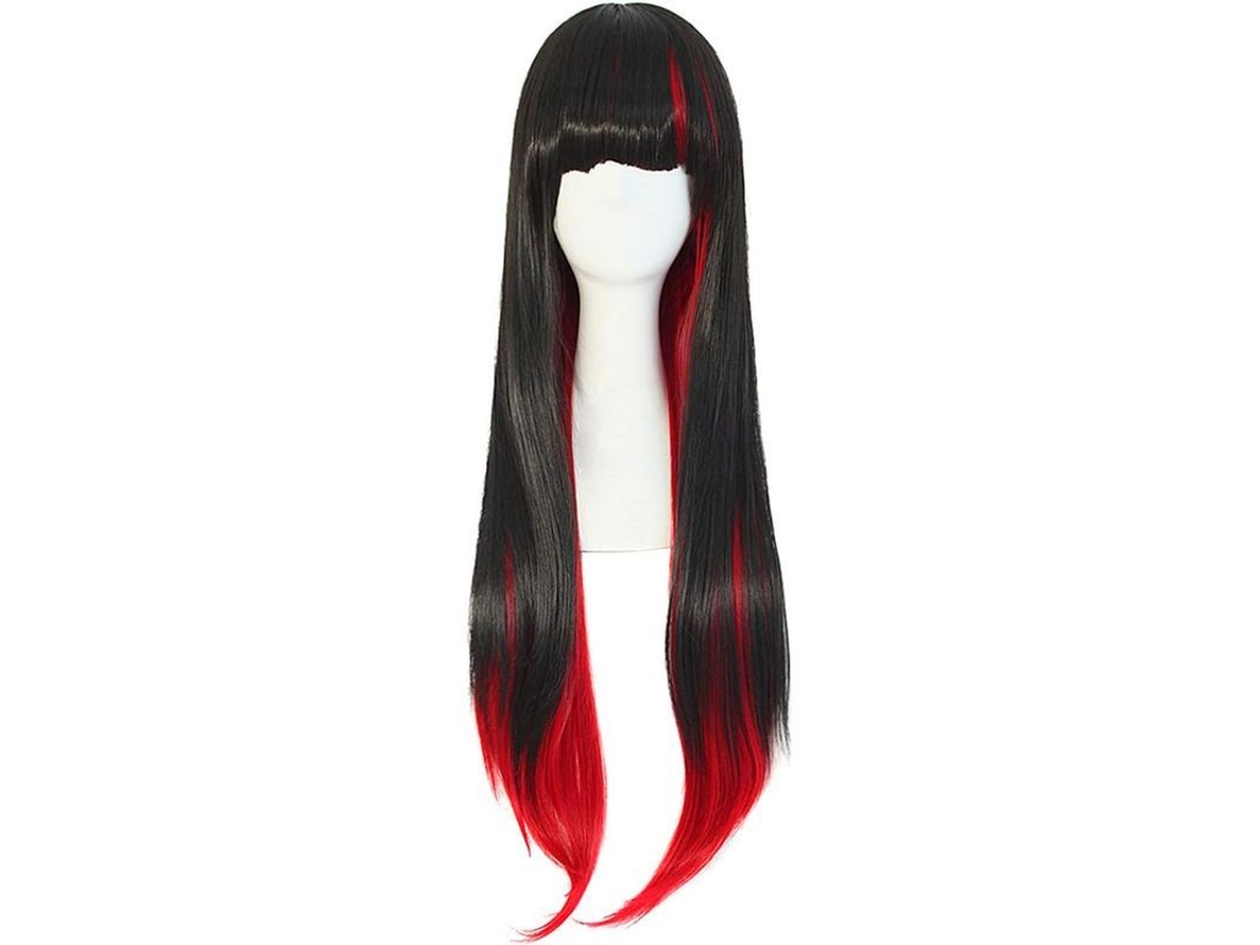 Peluca Larga Y Lisa Estilo Harajuku Para Cosplay, 61 Cm (24 Pulgadas), Mezcla De Negro Y Rojo, Fibra Kanekalon.