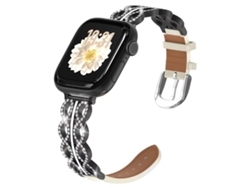 Correa híbrida FWINL para Apple Watch de 46/49/45/44 mm, acero inoxidable con diamantes y piel auténtica