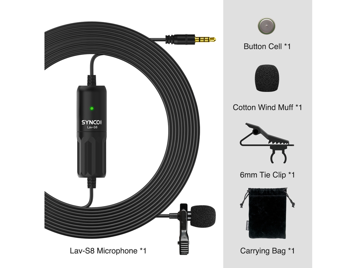 Micrófono Lavalier Lapel Clip-on Omnidireccional Con Reducción De Ruido, Cable 8m Para Cámara Dslr, Smartphone, Pc, Grabación De Video, Vlogging