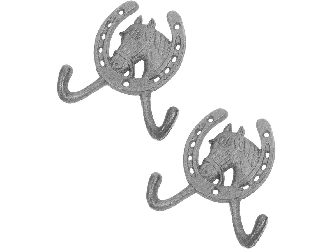 Juego De 2 Ganchos De Pared De Hierro Fundido Con Forma De Cabeza De Caballo