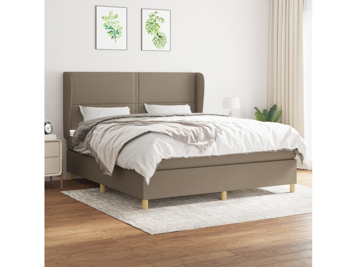 Cama Box Spring Con Colchón Tela Gris Taupe 180x200 Cm