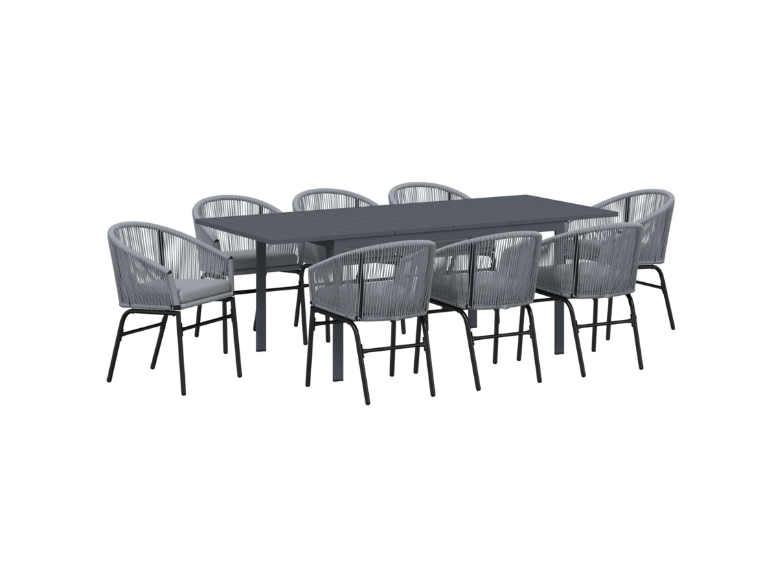 Juego de comedor de jardín de 9 piezas de mimbre gris EXCLUSIVO DE LA CASA