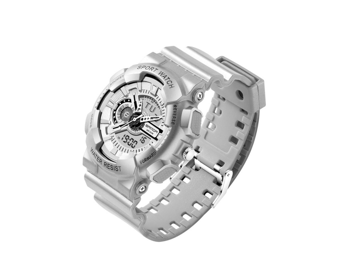 Reloj Electrónico Multifuncional Sanda Impermeable De Doble Pantalla Deportivo (plata)