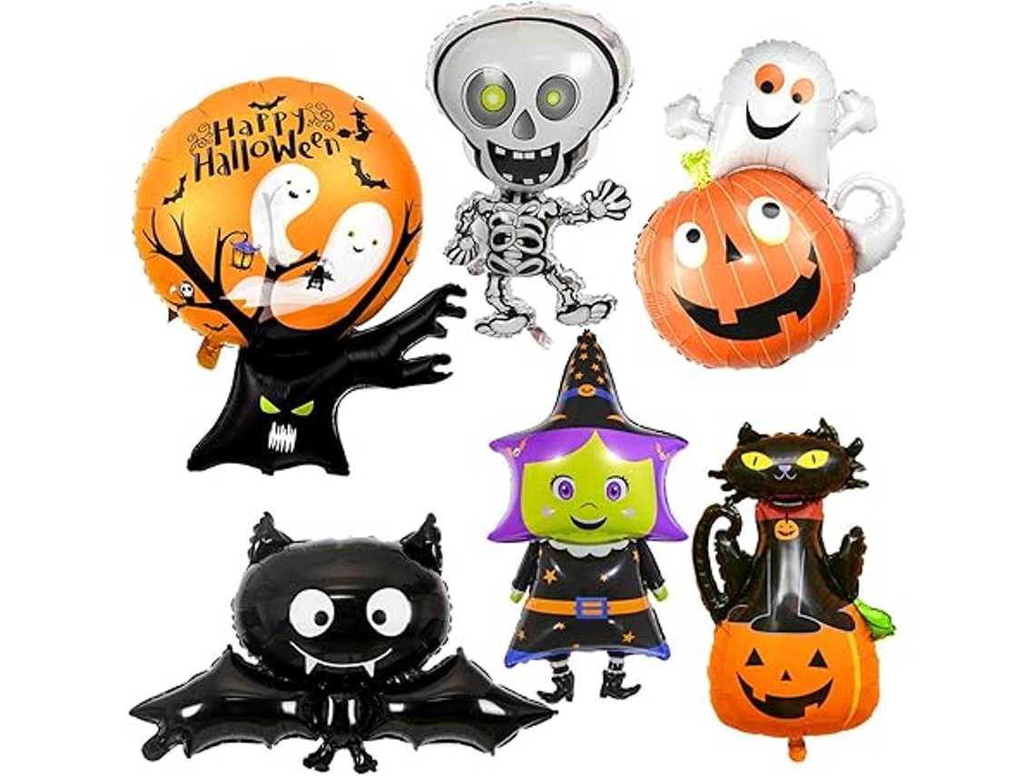 Decoración De Halloween: Globos Extragrandes De Papel Metalizado, Inflables Con Helio O Aire, Juego De 6 Unidades, Ergonómicos, Para Uso Dia