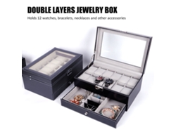 Caja De Almacenamiento De Joyas De Dos Niveles Con 12 Compartimentos Para Relojes, Pulseras, Collares Y Accesorios.