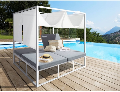 Cama de jardín para dos personas con respaldo regulable BELIANI Pallanza en Aluminio Blanco 195x196x196