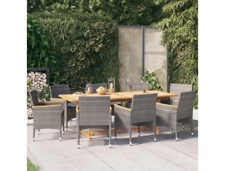 Conjunto 9 de comedor de jardín VIDAXL con cojines gris