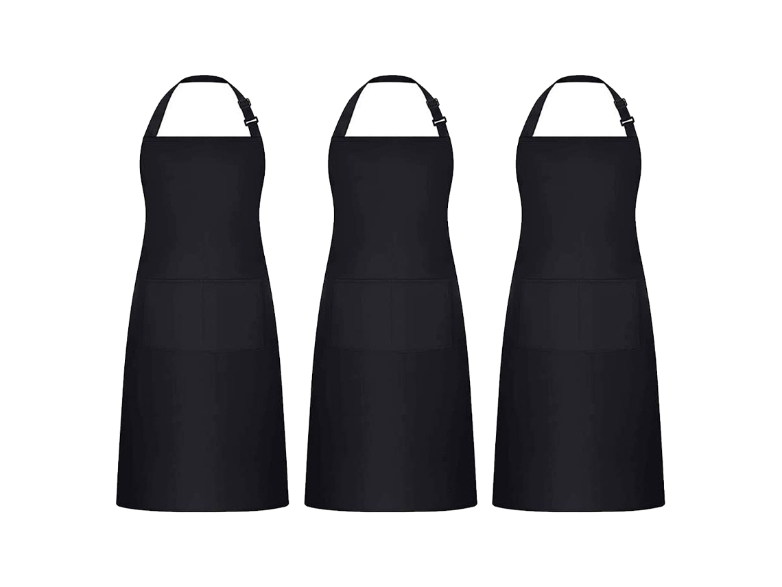Delantales De Cocina Ajustables Con Bolsillos, 3 Piezas, Algodón, Negro, Para Uso En Cocinas, Restaurantes Y Cafeterías