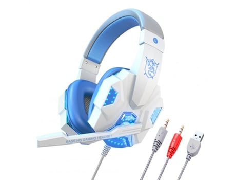 Auriculares Gamer con cable Sy830Mv con micrófono Sonido potente de 3,5 mm para computadora PC PC blanca y azul luminosa