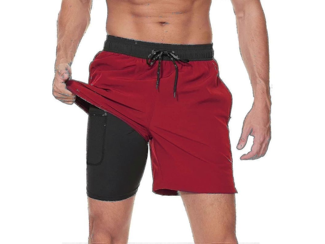 2026-pantalones Cortos De Baño Para Hombre Con Liner De Compresión 2 En 1 Secado Rápido Con Bolsillos Con Cremallera Para Surf Y Playa