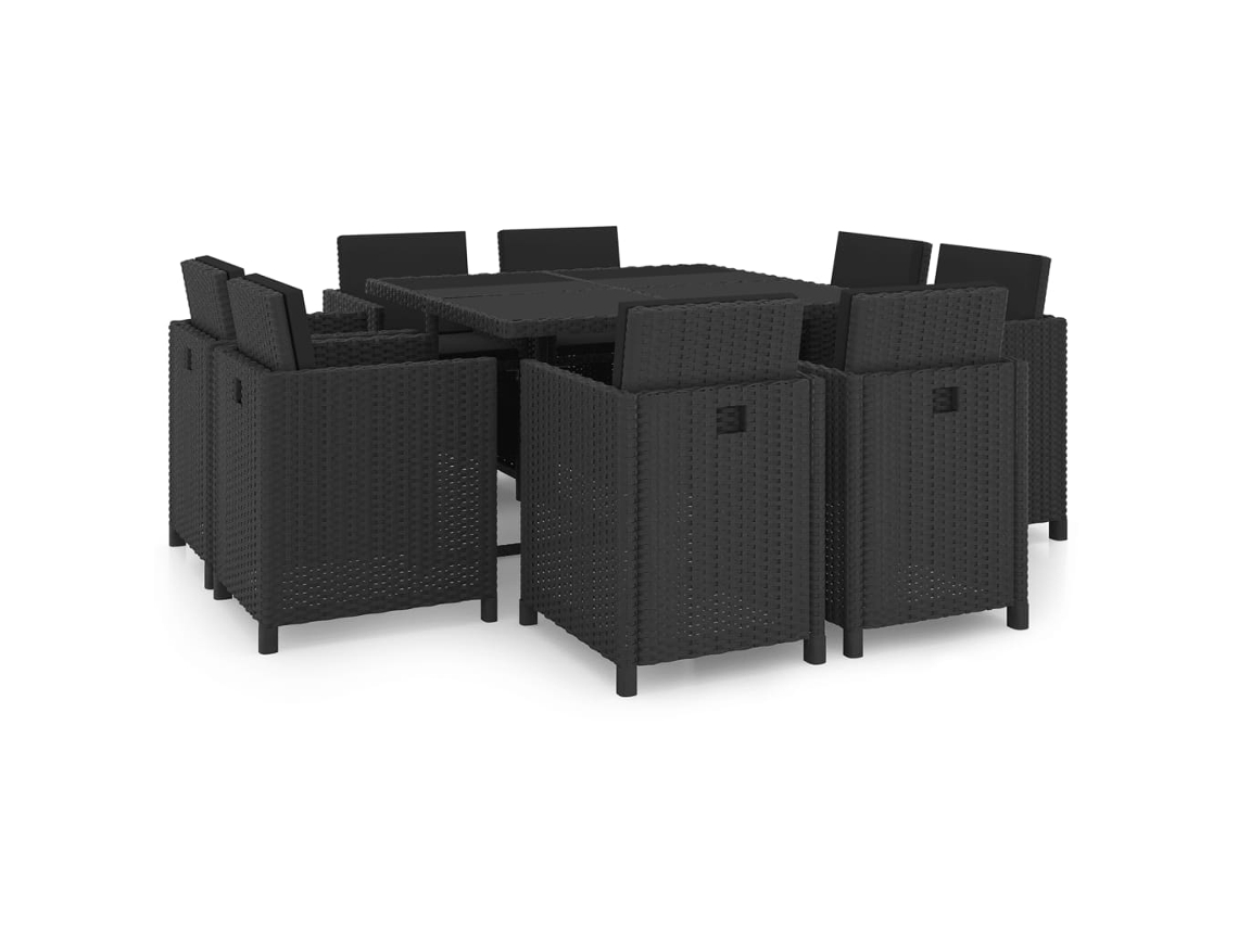 Juego de comedor para exteriores con cojines, mimbre sintético negro, Dkd Home Decor