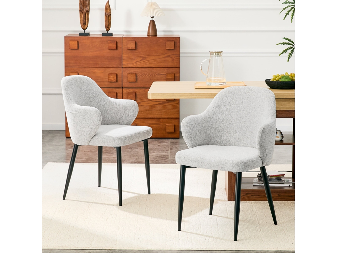 Set De 2 Sillas De Comedor 83 Cm - Respaldo Envolvente, Patas Metálicas Cruzadas - Negro, Gris Claro