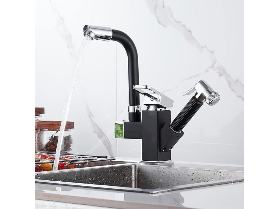 Grifo De Cocina Negro Para Encimera Con Mezclador Flexible Extraíble.