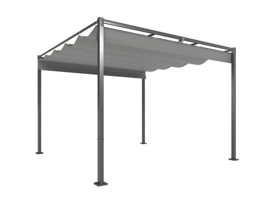 Pérgola de jardín de 3 x 3 m con techo retráctil, cenador, toldo, protección UPF30+, color gris.