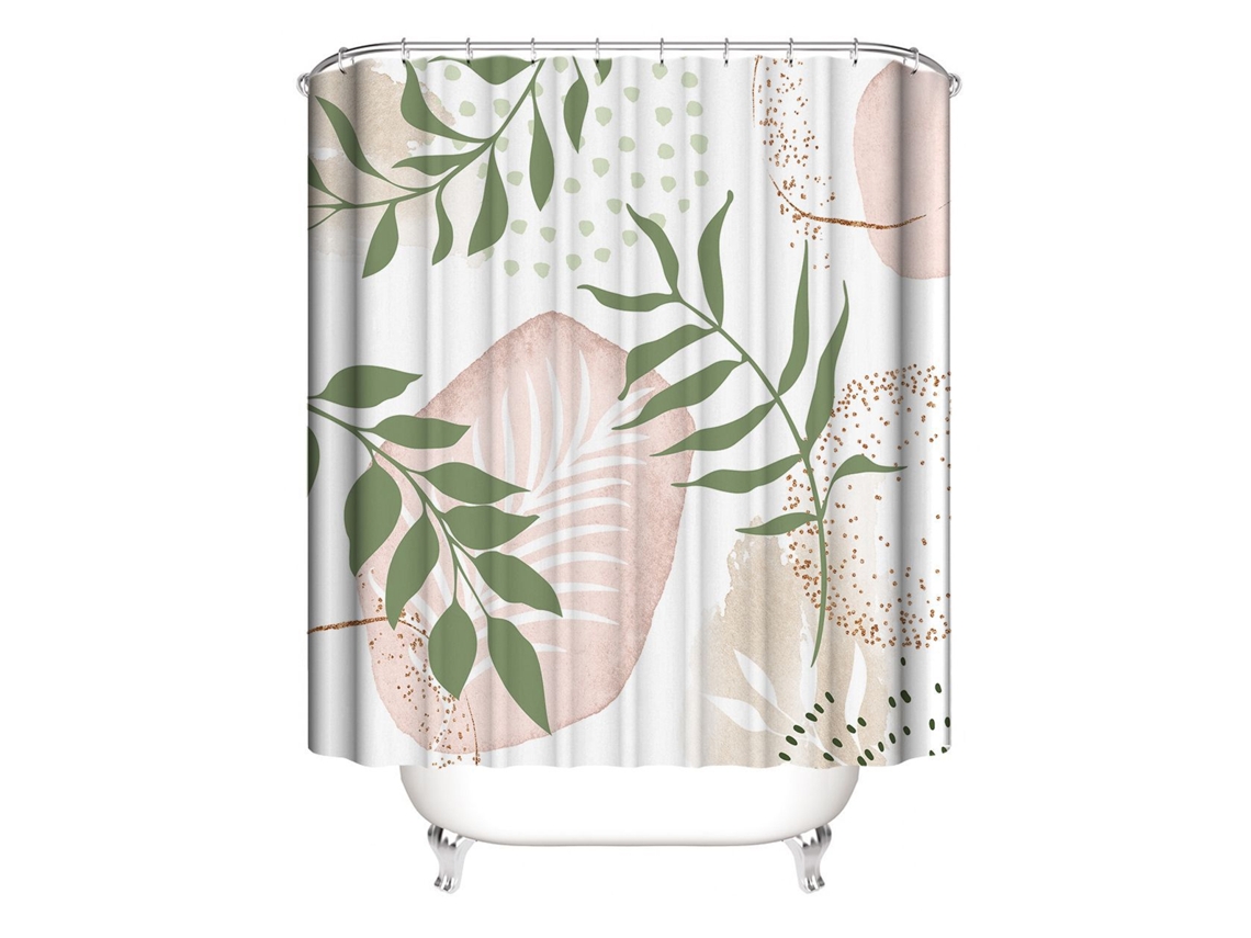 Juego de Cortinas de Ducha - Diseño Abstracto Verde, Decorativas y Lavables, con Ganchos KOFIHETY