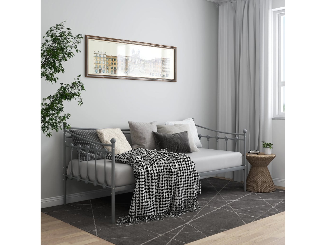 Estructura De Sofá Cama Sin Colchón Metal Gris 90x200 Cm