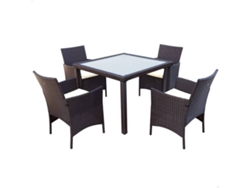 Sillón + Mesa AKTIVE (Negro - Acero, Ratán, Vidrio, Poliéster - 60x61x100 cm)
