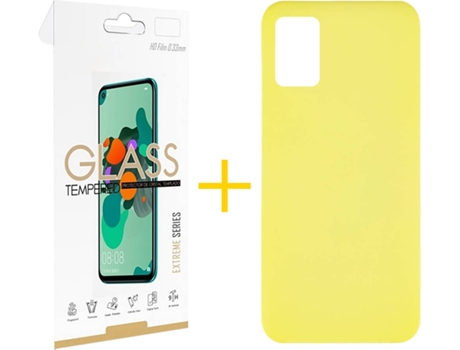 Funda y Protector de Vidrio 1x Samsung Galaxy A31 SKYHE Silicona Líquida Amarillo