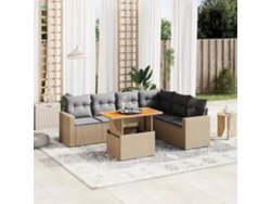 Conjunto de sofá de jardín de 7 piezas con cojines, mimbre sintético beige, Dkd Home Decor