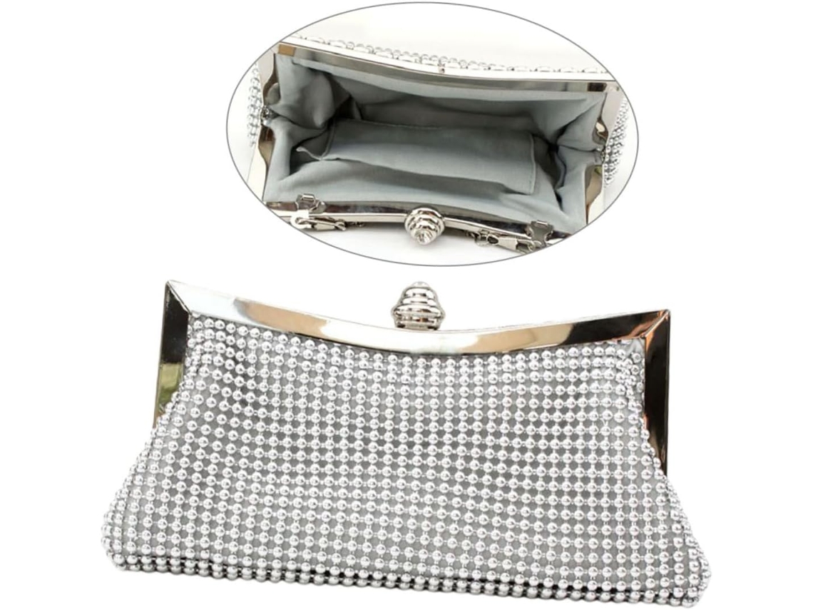 Bolso De Mano Para Mujer Adornado Con Pedrería Plateada, Estilo Cadena, Elegante Bolso De Noche...