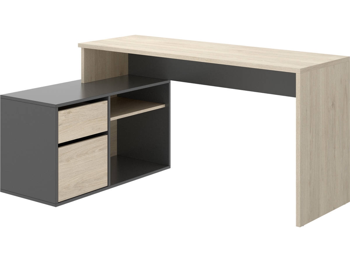 Mesa de Escritorio en Forma DKIT Rox (Natural/Grafito - 75x139x92 cm)