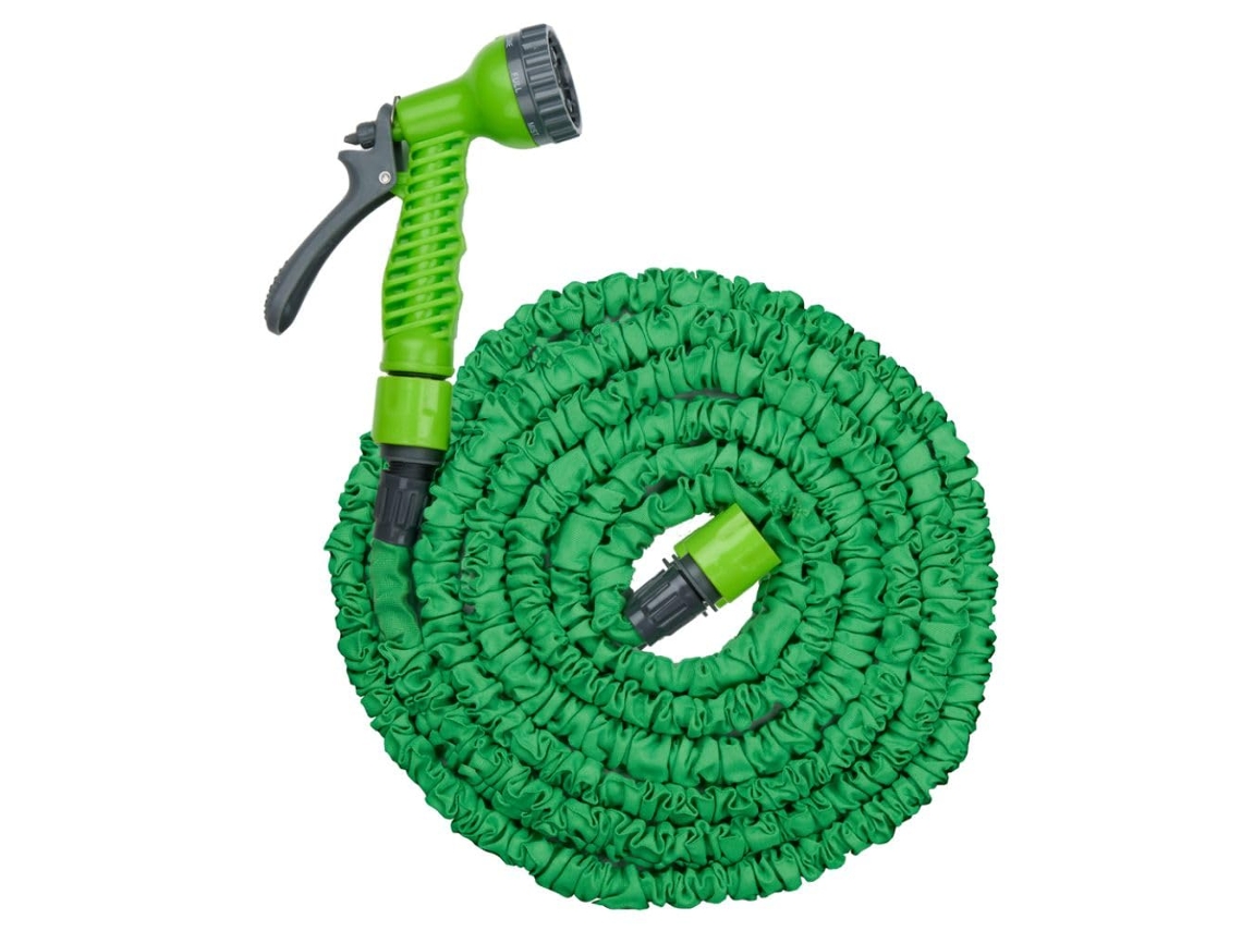 Manguera Extensible De Jardín De 15m Con Pistola Y 7 Funciones, Compacta Y Práctica, Color Verde