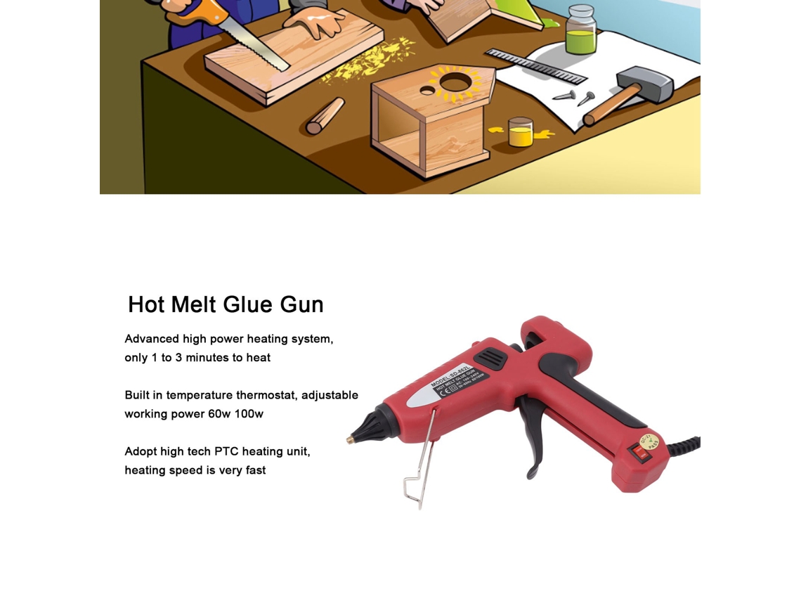 Pistola de pegamento termofusible Primerox ajustable, de 60W a 100W, con enfriamiento rápido y boquilla de cobre | Sin marca
