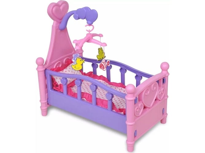 Cama de juguete para muñeca rosa + morada