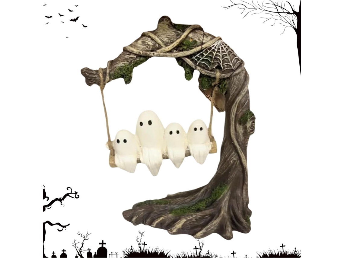 Fantasma En Un Columpio, Decoración De Halloween | Bonita Figura De Resina, Centro De Mesa Decorativ