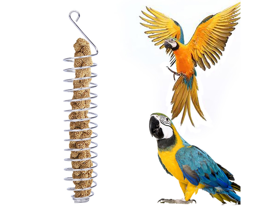 Comedero Para Pájaros En Espiral De Acero Inoxidable Con Soporte Para Frutas, Verduras Y Pan.