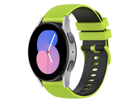 Correa de reloj inteligente para Samsung Galaxy Watch 42 mm 20 mm a cuadros de silicona bicolor (verde lima + negro)