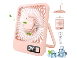 (Rosa) Mini ventilador silencioso, alimentación USB, batería de 3000 mAh, 5 velocidades de viento