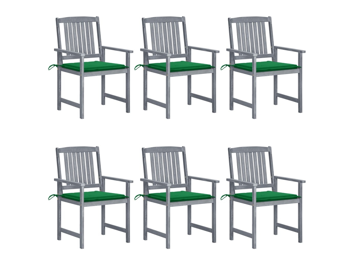 Sillas de jardín DKD Home Decor de 6 piezas con cojines, acacia maciza, gris