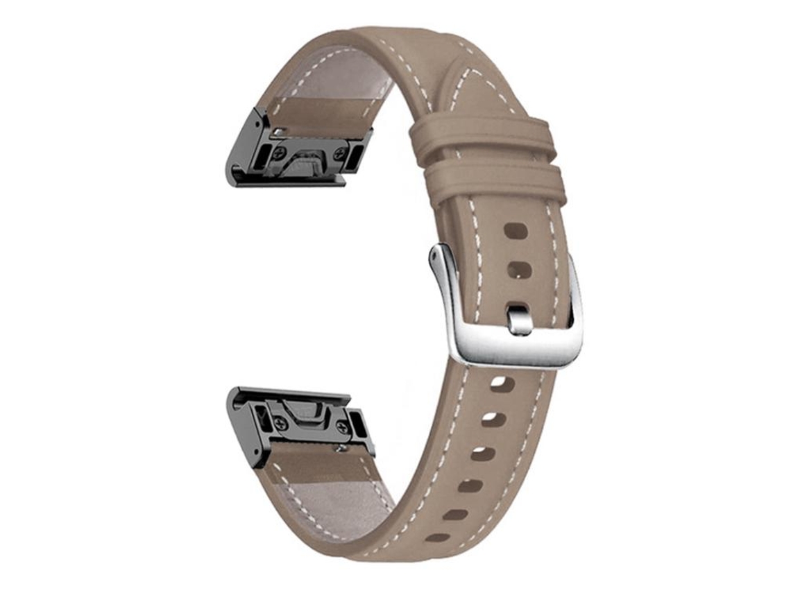 Bracelete Para Garmin Fenix 7 / 7x / 6x (22mm) - Couro - Fivela Prateada - Liberação Rápida Marrom Terroso