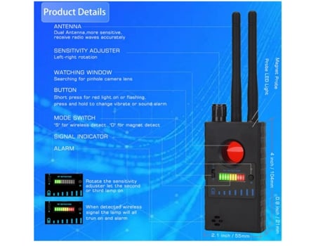 Detector de cámara WiFi oculta, detector de RF antiespía, escáner de cámara micro WiFi, dispositivo de escucha de teléfono móvil de alta sensibilid...