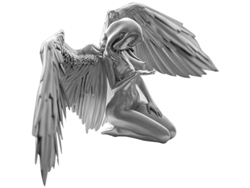 Adorno De Mesa De Resina: Ángel Femenino Con Alas En Posición De Genuflexión - Decoración