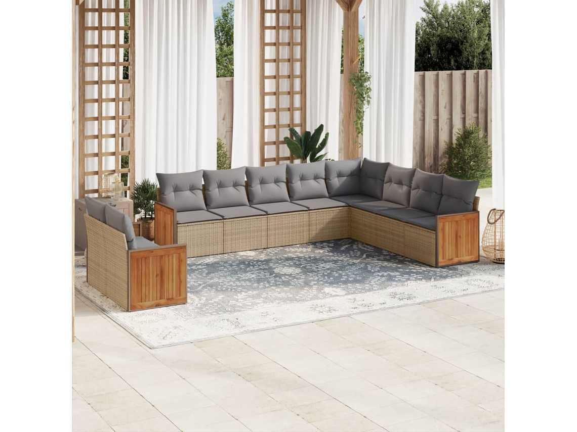 Conjunto de sofá de jardín de 10 piezas con cojines, mimbre sintético beige, Dkd Home Decor