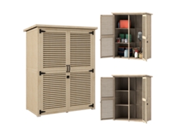 Caseta De Jardín De Madera De 127x65x168 Cm (0,83 M²) Con 2 Puertas De Lamas, 2 Estantes Y Techo Impermeable.