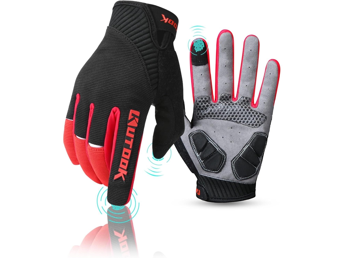 (rojo L) Guantes De Ciclismo Largos Y Transpirables Para Hombre, Acolchados, Función De Pantalla Táctil, Antideslizantes