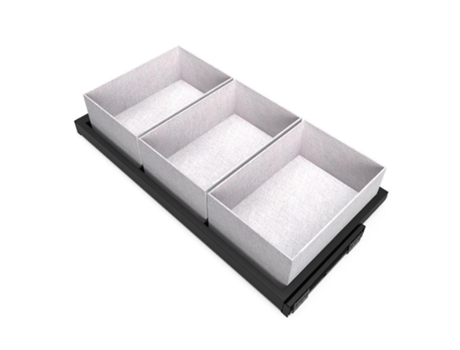 EMUCA Kit Bandejas con 3 Cestos Organizadores y Estructura Corredera de Cierre Suave para Armarios - Regulable - Módulo 900Mm - Negro Texturado
