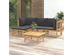 Conjunto Lounge 5 Peças Jardim Bamboo C/ Almofadões Cinza Escuro Dkd Home Decor