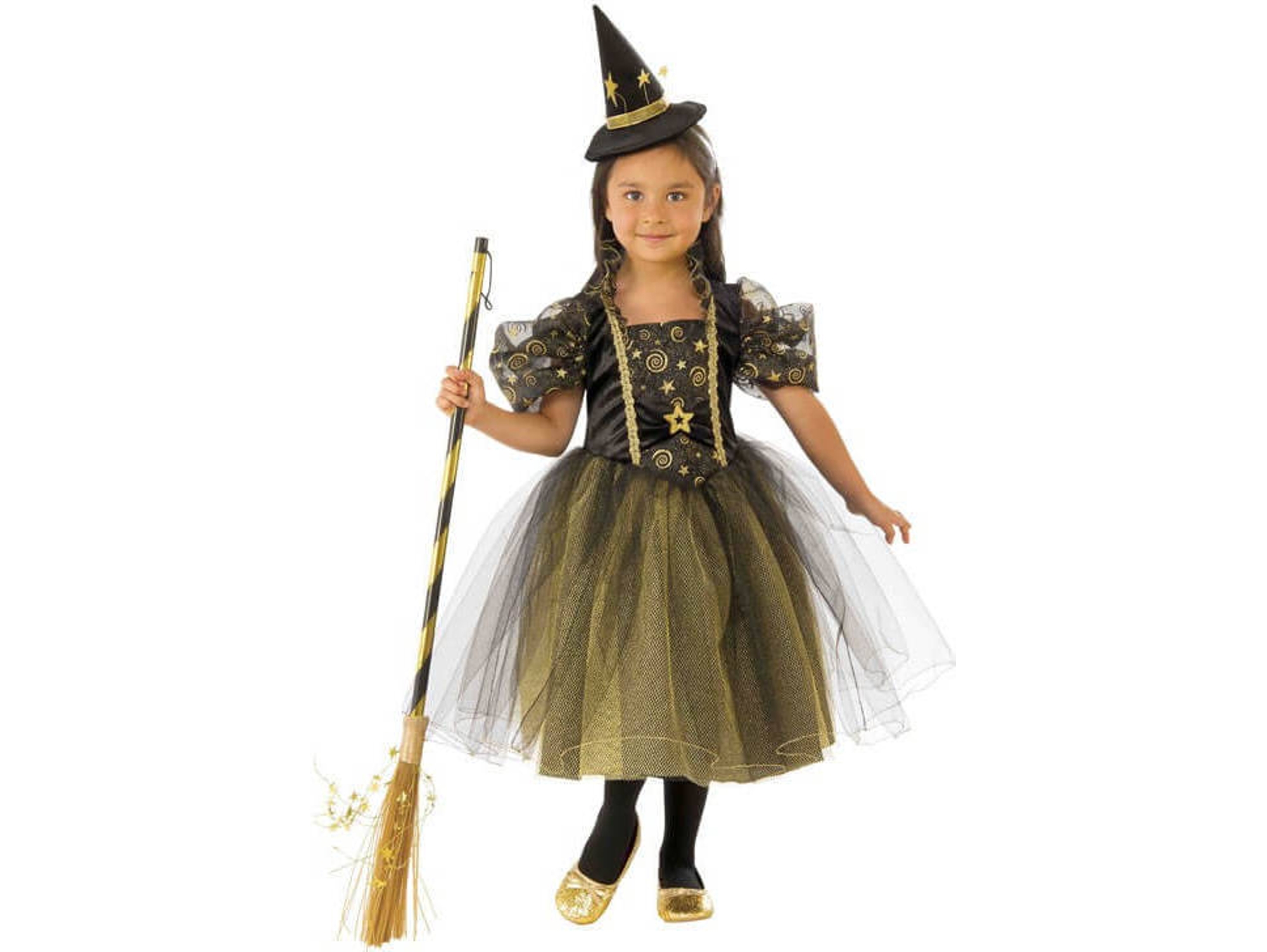 Disfraz de Niña DISFRAZZES Bruja Con Estrellas Gris Y Amarillo (Talla: 5 a 7 años)