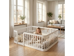Parque Infantil Modular Para Bebés, Blanco, 140 X 200 Cm, Barras Antideslizantes De 7 Cm, Puerta.