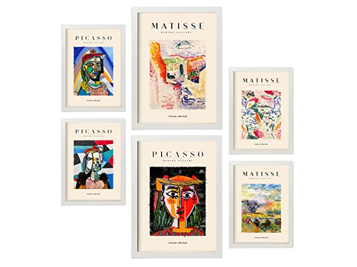 NACNIC Set De 6 Posters De Picasso Y Matisse Siglo Pasado Láminas De Fauvismo Y Surrealismo Para  Tamaños A3 & A4 Marcos Blancos