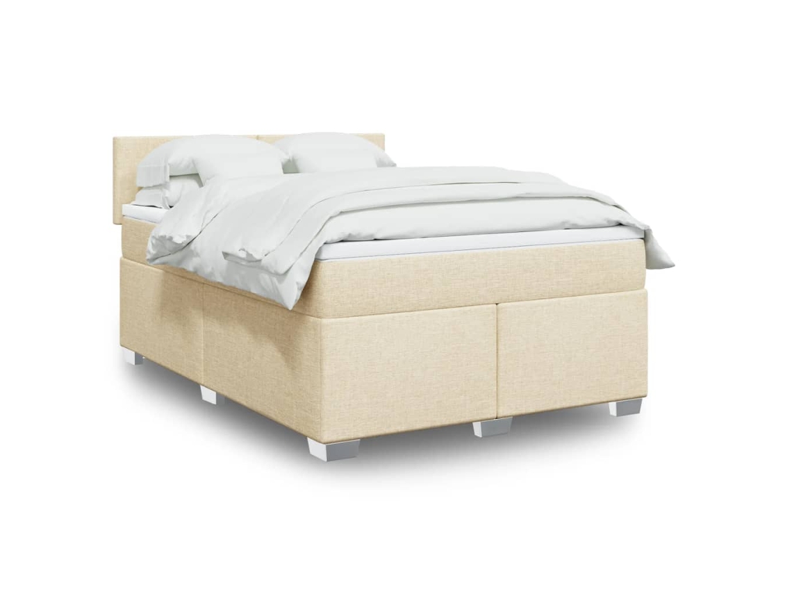 Cama Box Spring Con Colchón Tela Color Crema 140x190 Cm